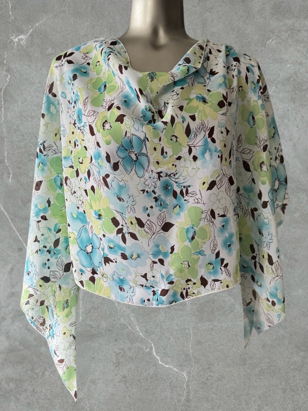 $10 Add-on | Vintage Floral Lightweight Scarf Top in Blue, Green & White